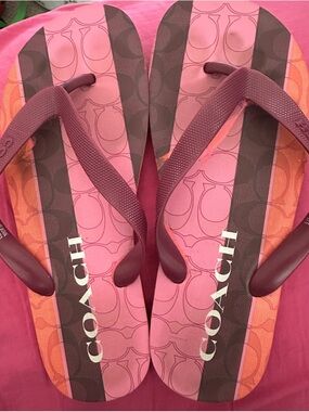 Coach Zak Signature Logo Stripe Flip Flop Sandals Select SZ 7